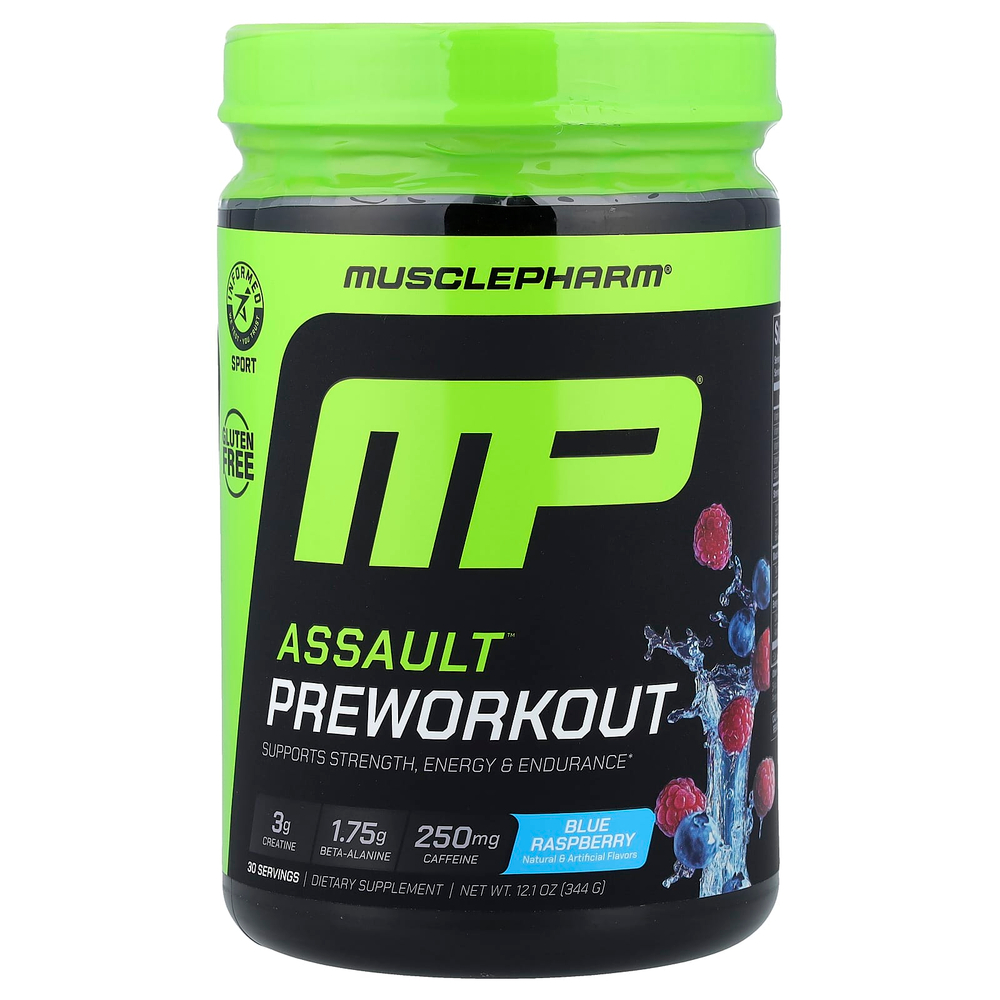 MusclePharm, Assault®, предтренировочный комплекс, голубая малина, 344 г (12,1 унции)