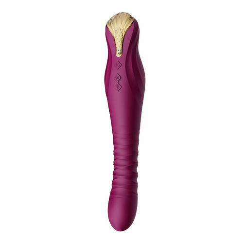 Фиолетовый вибратор 30,2см с поступательными движениями Zalo King Vibrating Thruster Velvet Purple