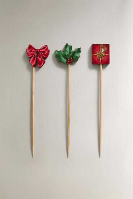 ZARA HOME РОЖДЕСТВЕНСКИЙ НАБОР ЗУБОЧИСТОК С КОНТРАСТНЫМ ДЕКОРОМ (УПАКОВКА ИЗ 24 ШТУК), КРАСНЫЙ