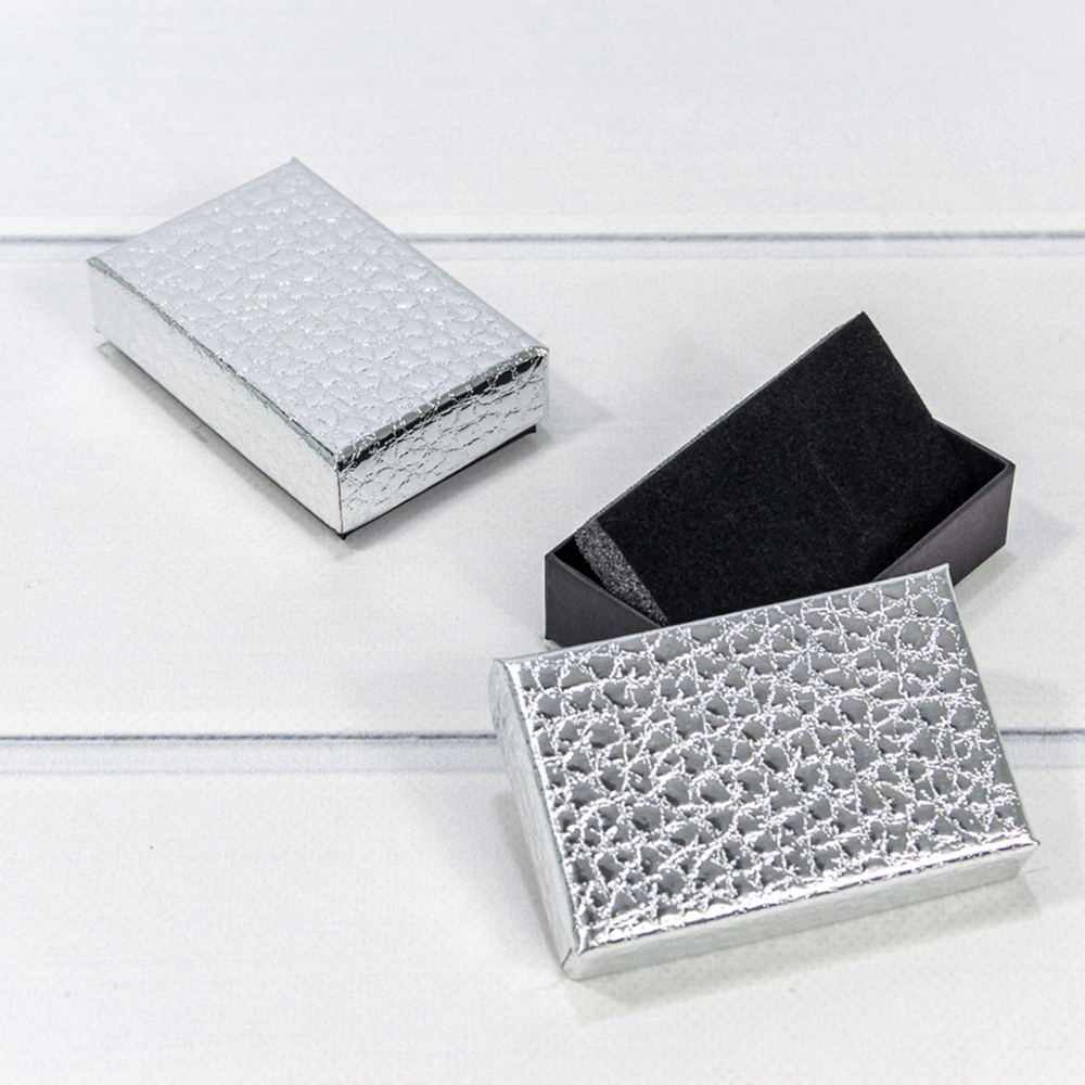 Коробка Ювелирная 8х5х2.5 см Набор 2 шт "Кожа крокодила" (Серебряный)