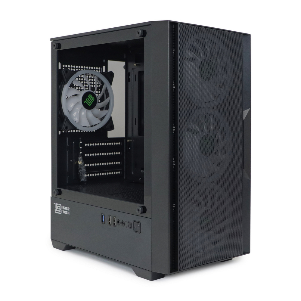 Корпус BaseTech eXtreme GFX-06, Без БП, mATX, чёрный, 4xARGB FAN, 2xUSB2, 1xUSB3, бок: закалённое стекло (BT-GFX-06-MESH-4F-ARGB)
