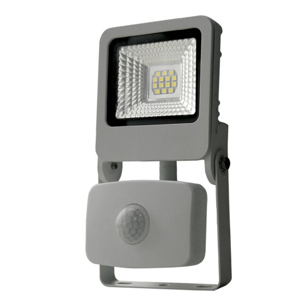 ULF-F37-10W/NW SENSOR IP54 195-240В SILVER Прожектор светодиодный с датчиком движения и освещенности. Белый свет (4000K). Корпус серебристый. TM Uniel
