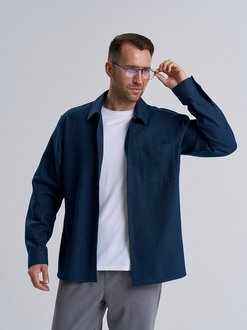 Сорочка мужская ZEER длинный рукав, цвет темно-синий, клетка 55041 02