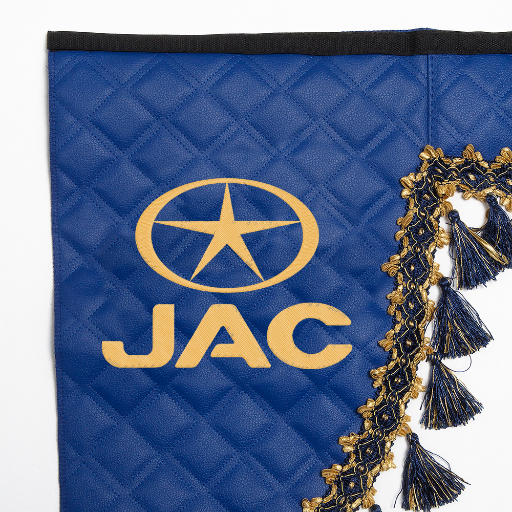 Ламбрекен с косынками стеганые JAC (экокожа, синий, синие кисточки)