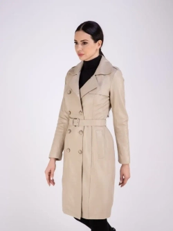 Тренч длинный кожаный с поясом плащ на весну