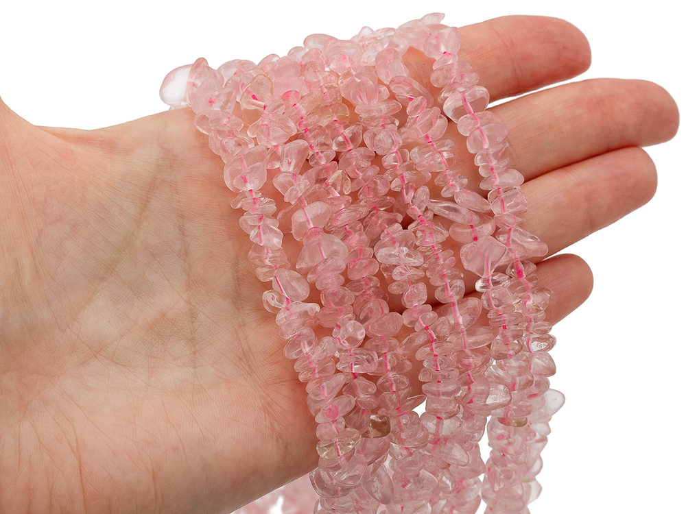Нить бусин из розового кварца 8-11мм (галька)