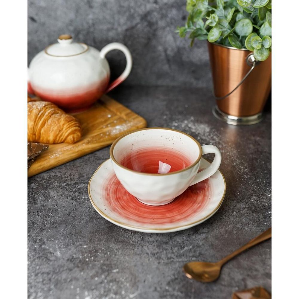 Чайная пара 240 мл d 10 см h5 см красная фарфор "The   Eco" P.L. Proff Cuisine [1]