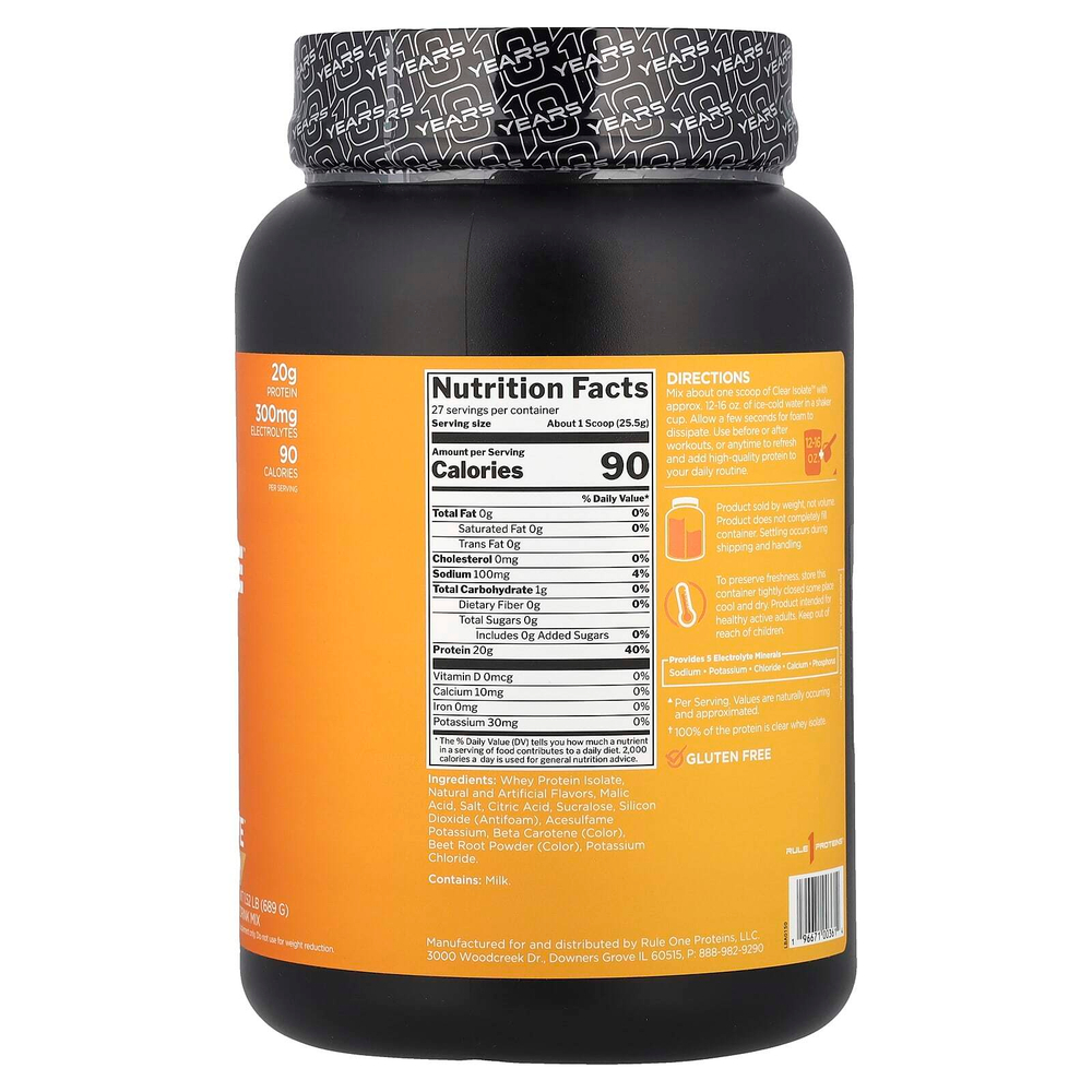Rule One Proteins, Clear Isolate ™, персик и манго, 689 г (1,52 фунта)