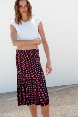 ZARA ЮБКА МИДИ В ГОРОШЕК, КОРИЧНЕВЫЙ