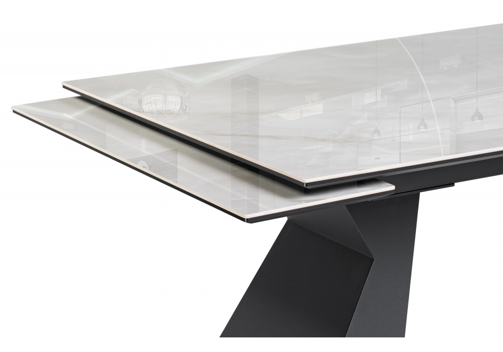 Керамический стол Woodville Денхольм 240(290)х100х75 rystal onyx bianco, черный