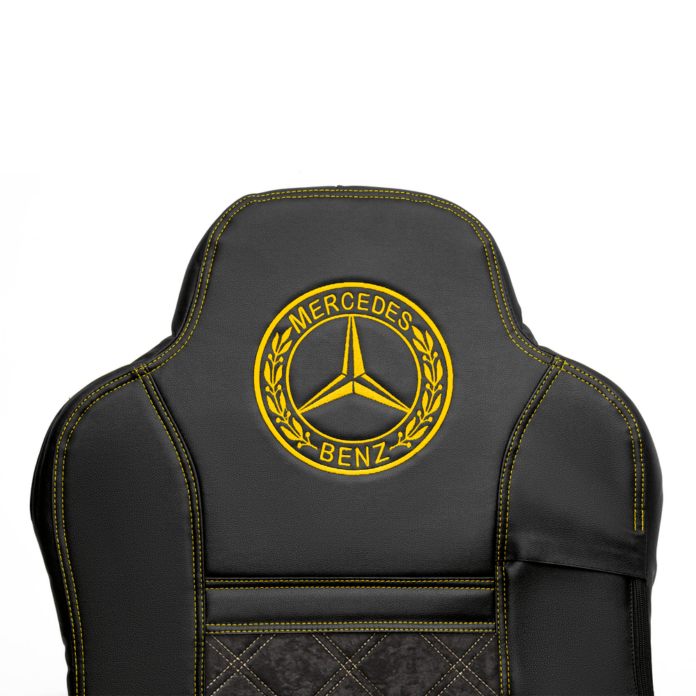 Чехлы Mercedes AXOR после 2014 года Высокие сиденья (экокожа, черный, желтая строчка)