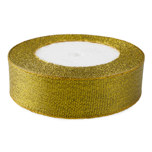 Лента Парча (2,5 см*22,85 м) Мерцающий блеск, Золото, Металлик, 1 шт.