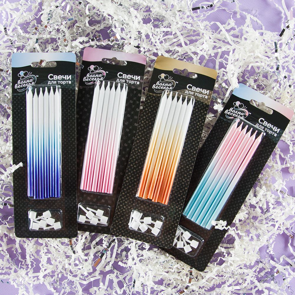 Свечи Нежное сияние, Градиент, 0,6*12 см, 6 шт. с держат.