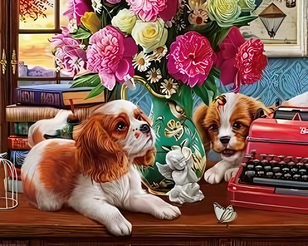 Картина по номерам 30х40см. "Натюрморт с машинкой и щенками" 20цв. ( Арт. ХК-6619)