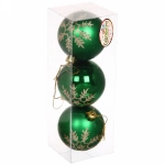 Новогодние шары «Сказочные снежинки» 6 см (набор 3шт), зеленый/золото