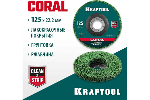 Полимерно-шлифовальный синтетический абразивный круг KRAFTOOL Coral 125x22.2 мм 36599-125