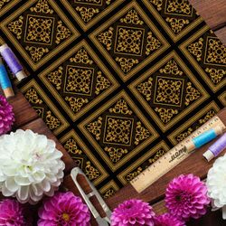 Ткань барби золотой восточный узор на чёрном фоне