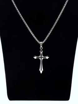 Бижутерная подвеска крестик на серебристой цепочке из стали