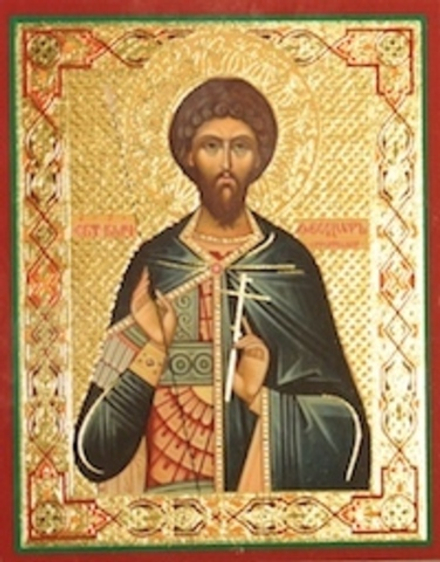 Икона на деревянной основе Феодор Стратилат вмч. 8х6 с тиснением золотой фольгой, в упаковке (Ермей)