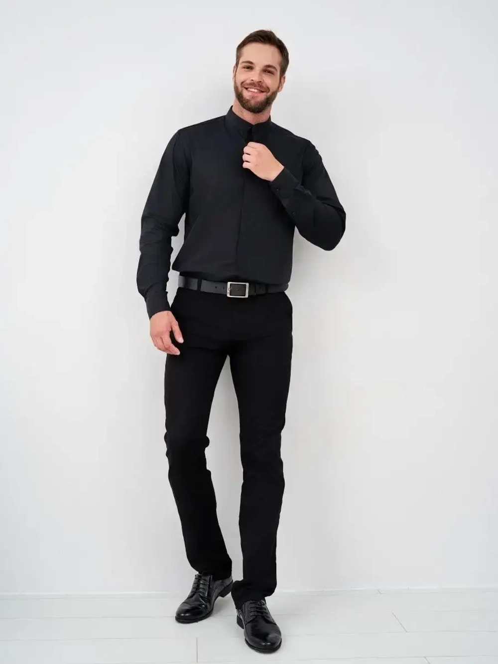 Рубашка без воротника приталенная SLIM FIT