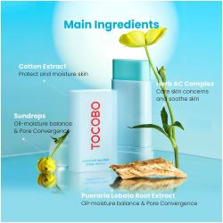 Tocobo Крем-стик для лица себорегулирующий солнцезащитный - Cotton soft sun stick SPF50+ PA++++, 19г