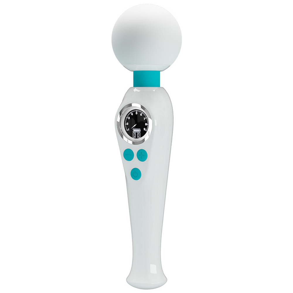 Белый вибратор-wand 22,4см с дисплеем Pretty Love Skyler Massager Wand White