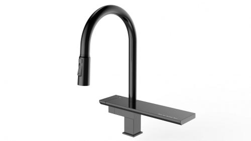 15014-C Смес. для кухни выс. с ВЫД. лейкой и ПОЛКОЙ (ЧЕРНЫЙ) ViEiR (5/1шт)