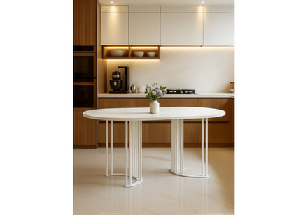 Стол деревянный Woodville Хьюго О 160 х 90 белая шагрень пленка, белые ноги