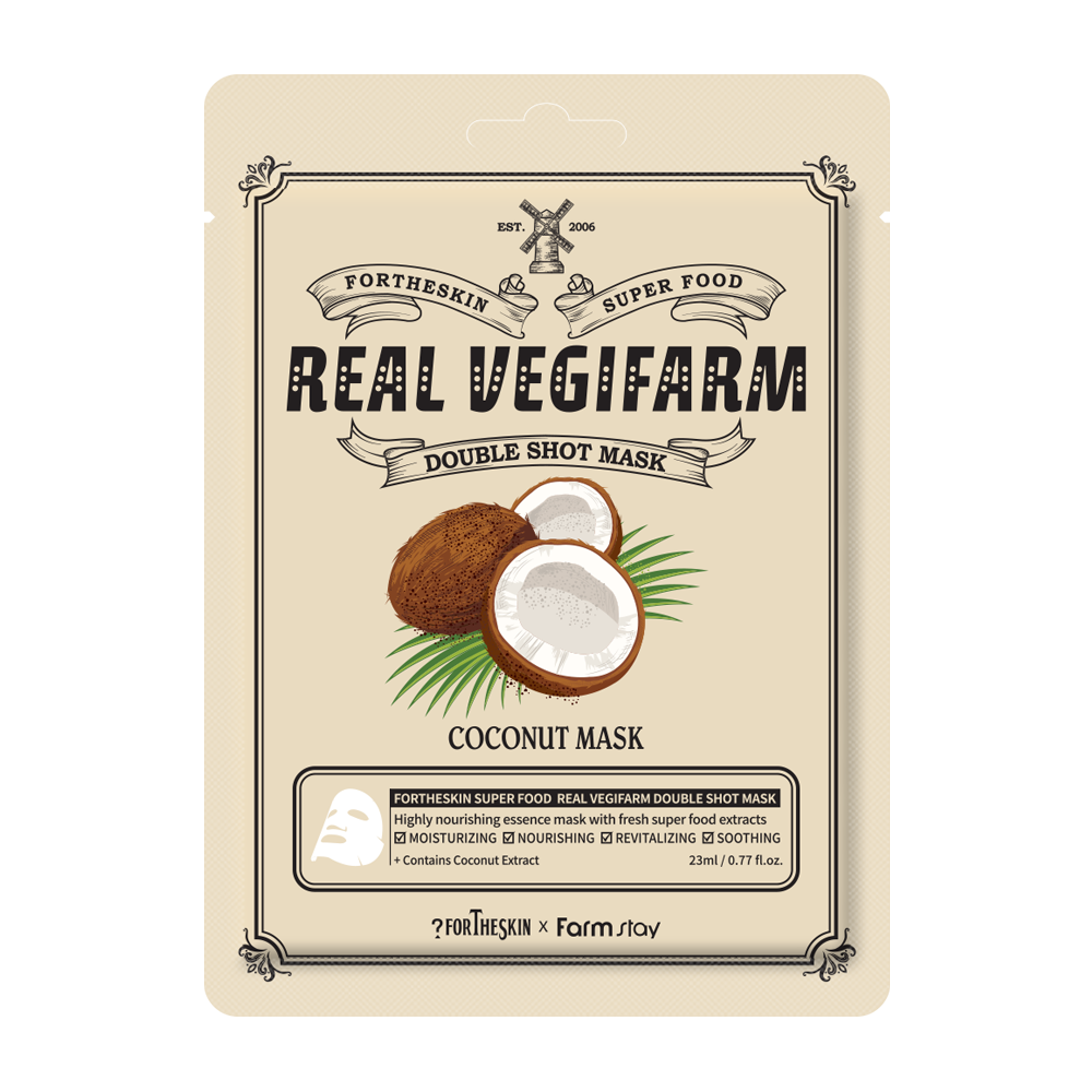FORTHESKIN Тканевая маска для лица с экстрактом кокоса VEGIFARM DOUBLE SHOT MASK - Coconut Mask,1шт