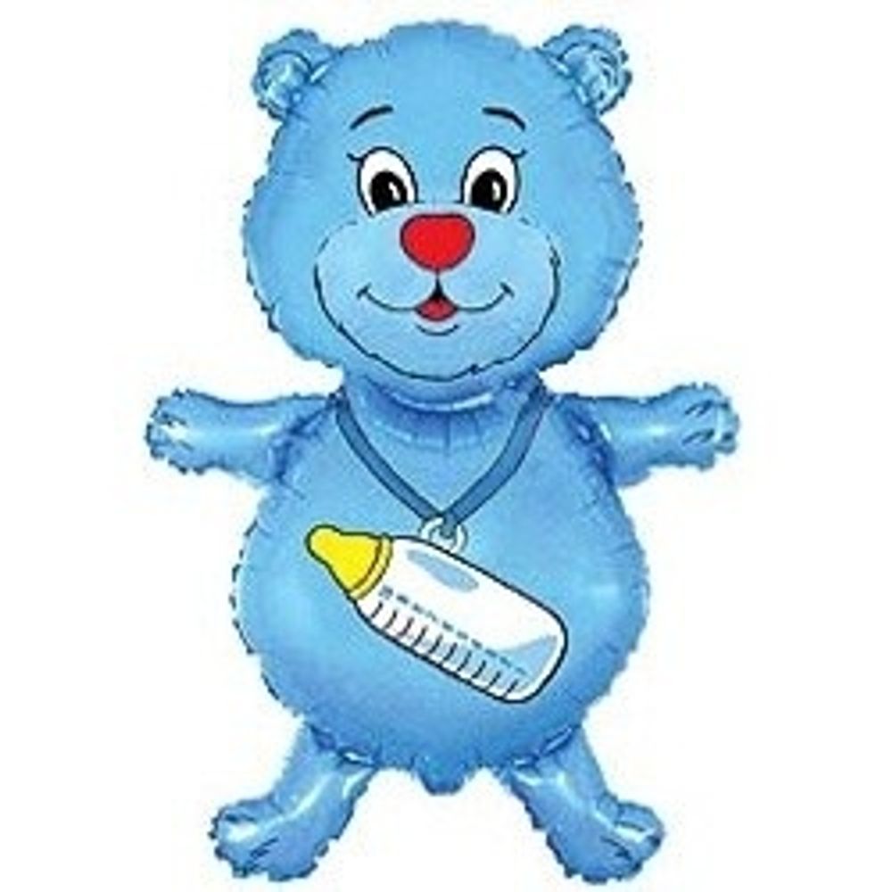Шар (37"/94 см) Фигура, Медвежонок-мальчик, Голубой   1 шт.