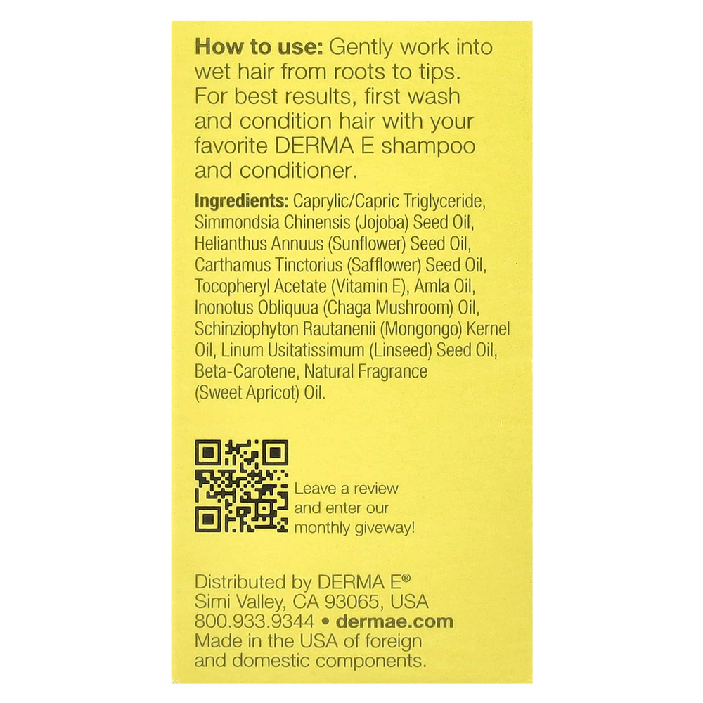 DERMA E, масло для укладки, восстанавливающее здоровье волос, 30 мл (1 жидк. унция)