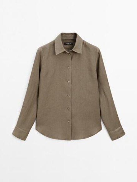 Massimo Dutti Рубашка из струящегося 100% льна, светло-зеленый