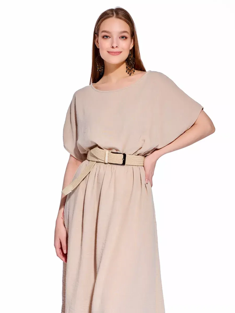 Платье длинное летнее из хлопка и льна жатка