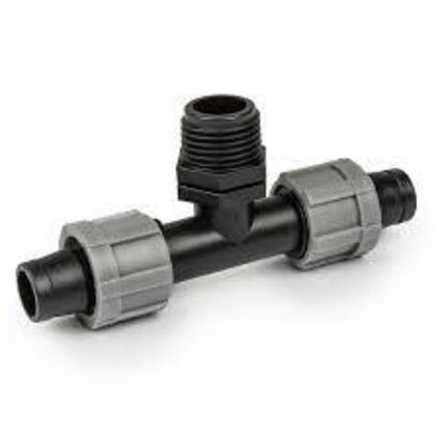 Тройник две капельные ленты и резьба 3/4" НР