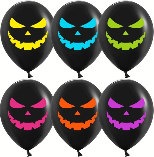 Шар 12" Ассорти Яркие тыквы на Хэллоуин, Черный, флуор ДБ 10 шт