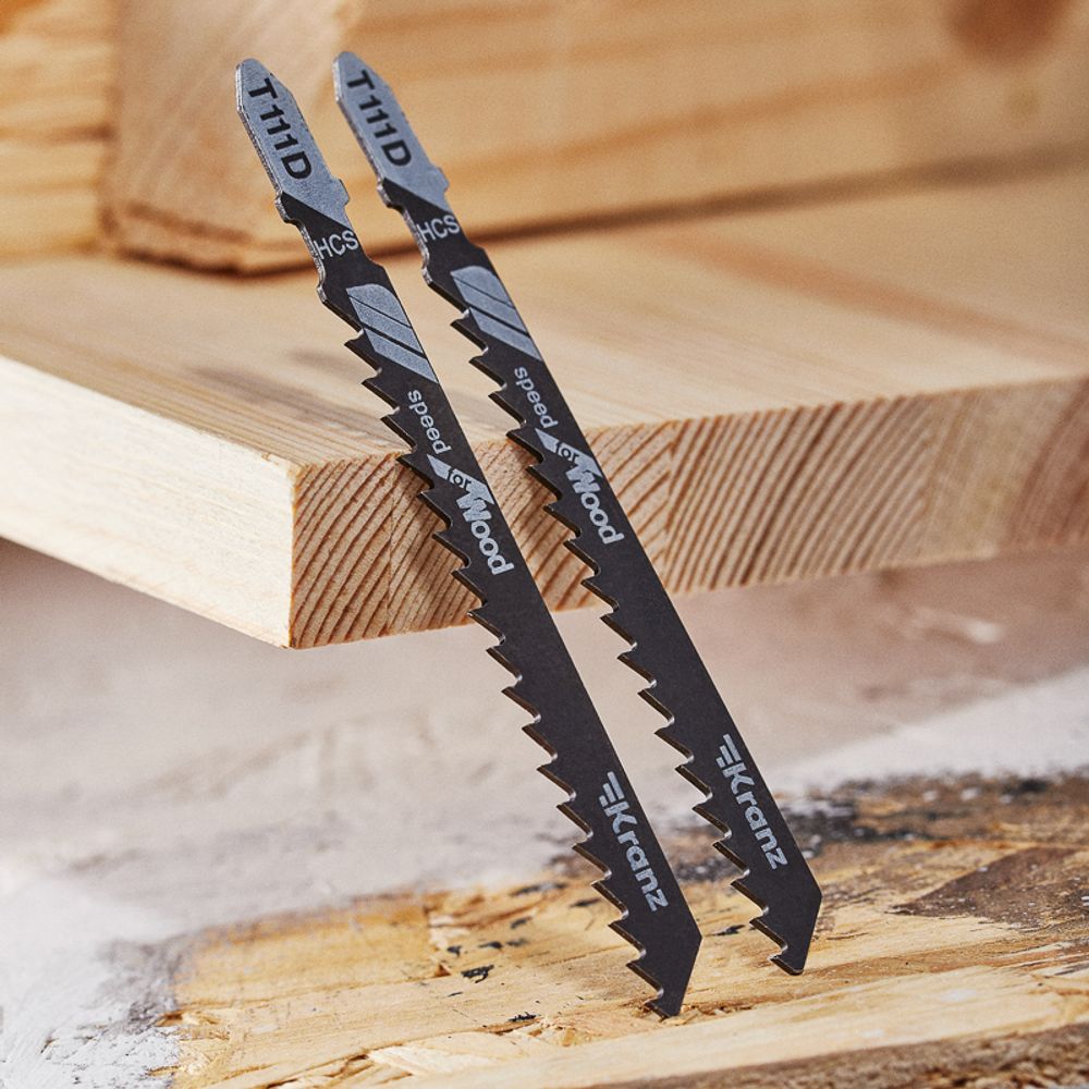 Пилка для электролобзика по дереву T111D 100 мм 6 зубьев на дюйм 6-60 мм (2 шт./уп.) KRANZ