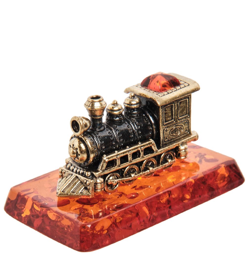 Народные промыслы AM-1948 Фигурка «Паровоз» (латунь, янтарь)