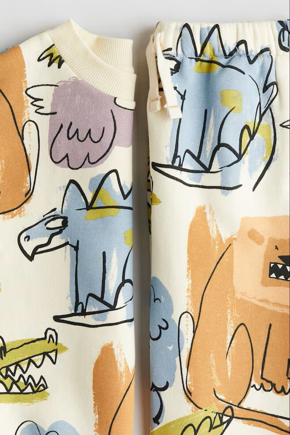 H&M Комплект из брюк-джоггеров и толстовки с принтом, светло-желтый