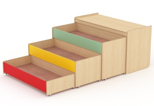 Кровать 3-х ярусная выкатная в тумбе, 1540*690*850, корпус древесный, фасады цветные, МДФ 6 мм