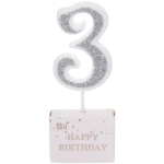 Свеча для торта Цифра Иллюзия «3» 9.5 см, серебро