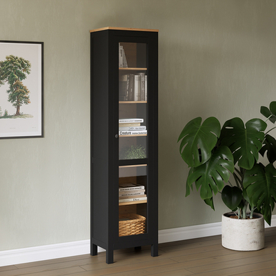 Шкаф-витрина Хемнэс/Кымор, ст/ст 49х198х37см, черный/светло-коричневый