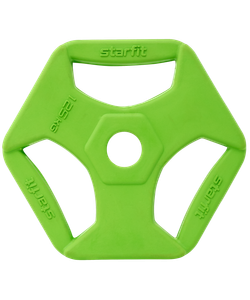 Диск обрезиненный с хватами BB-205 d=26 мм, без стальной втулки, зеленый, 1,25 кг