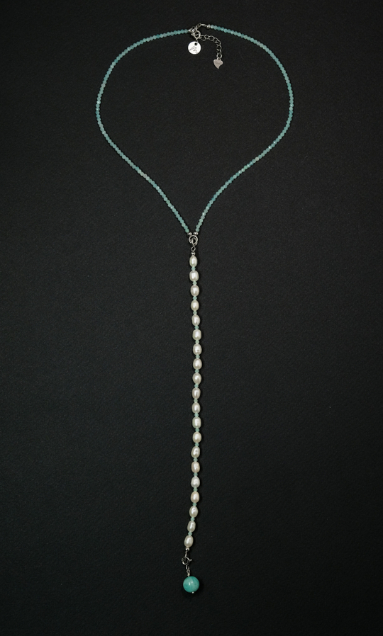 Колье Сотуар "Memo Flow" из амазонита с жемчугом