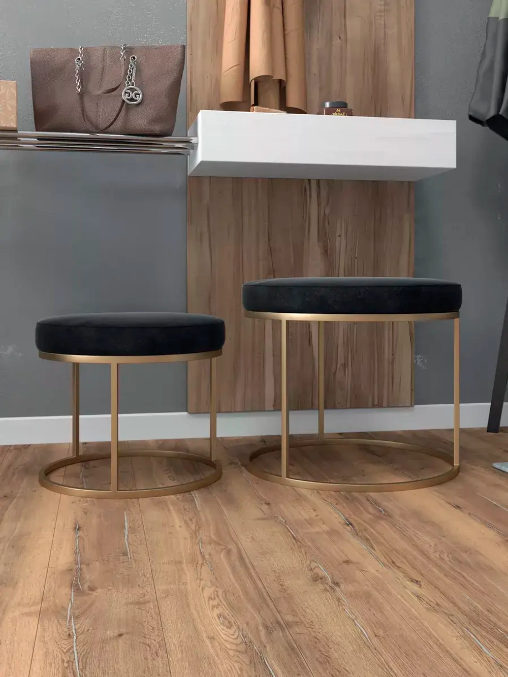 Комплект круглых банкеток - ЗЧЕРН - черное на золотом