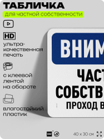 Табличка для частной территории "Внимание, частная собственность", на дом, для участка, организаций, предупреждающая, 40х30 см, Silver Plane x Айдентика Технолоджи