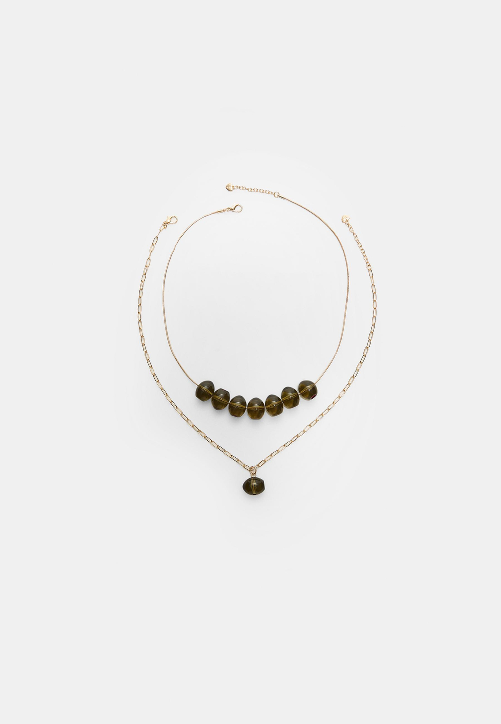 STRADIVARIUS Комплект из 2 ожерелий, оливково-зеленый