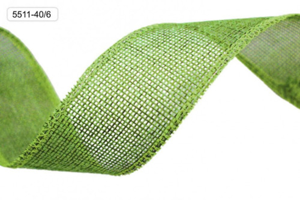 Лента Льняная 4см х 28м с проволокой (Зеленый)