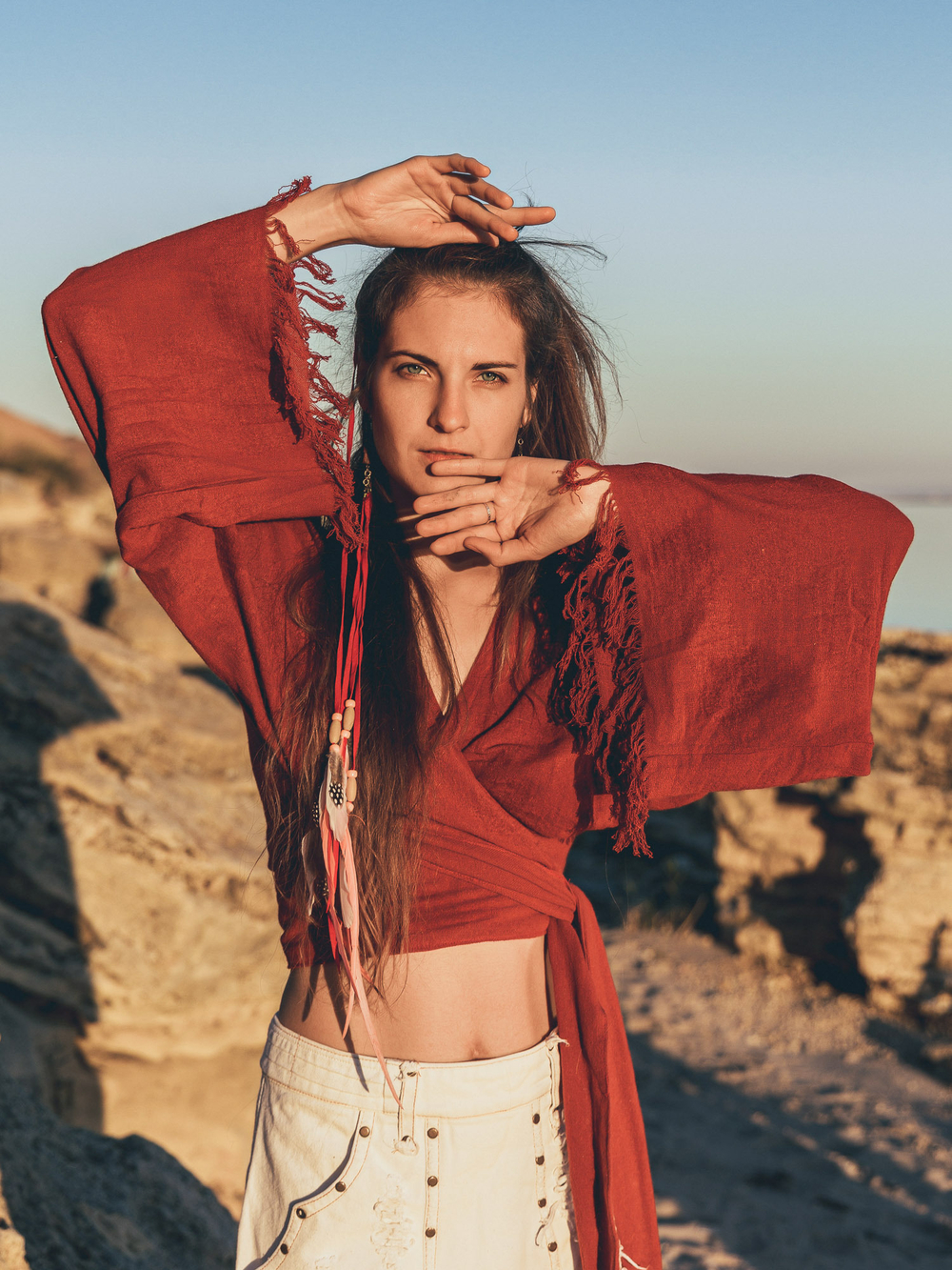 Кимоно-топ с широкими рукавами (красный)