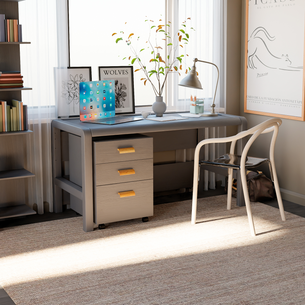 Стол компьютерный 130х69х74, Мадейра, письменный, парта для школьника, массив сосны, серый, Dipriz