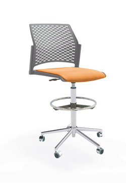 Кресло Rewind каркас хром, пластик серый, база стальная хромированная, без подлокотников, сиденье оранжевое
